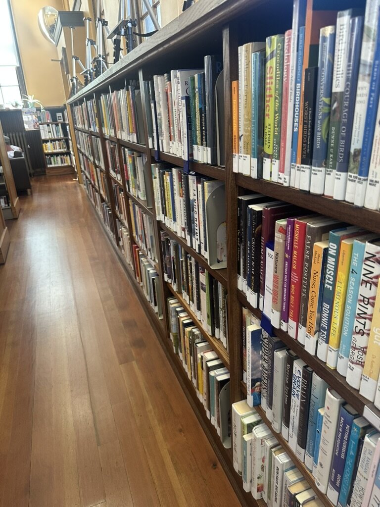 Bookshelves in a library